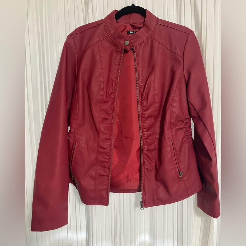 Baccini Women's Red Wine Leatherette Slim Fitting Jacket